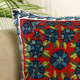 Multicolor Wool Thread Crewel Embroidery Cushion Cover