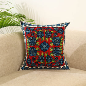 Multicolor Wool Thread Crewel Embroidery Cushion Cover