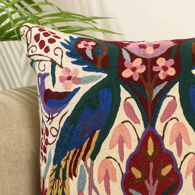 Multicolor Wool Thread Crewel Embroidery Cushion Cover