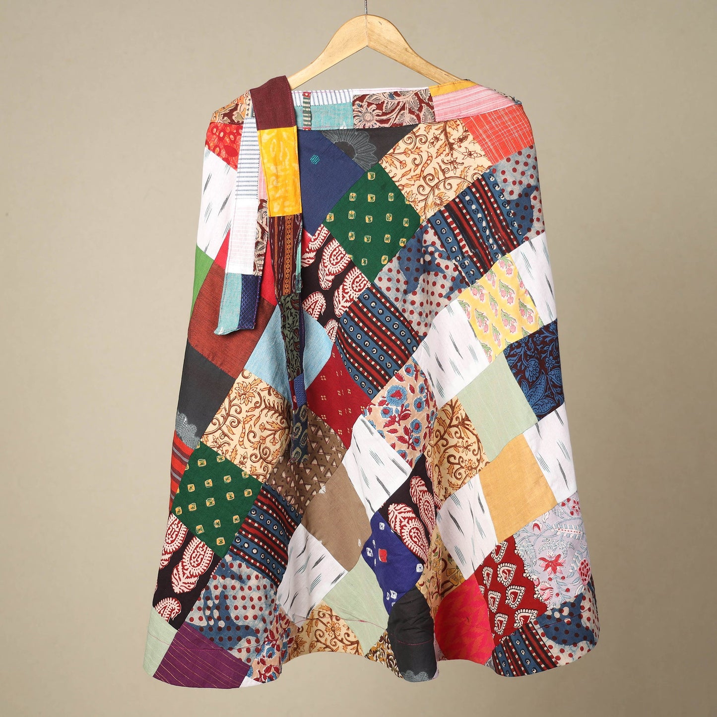 Multicolor Wrap Around Patchwork Cotton Skirt