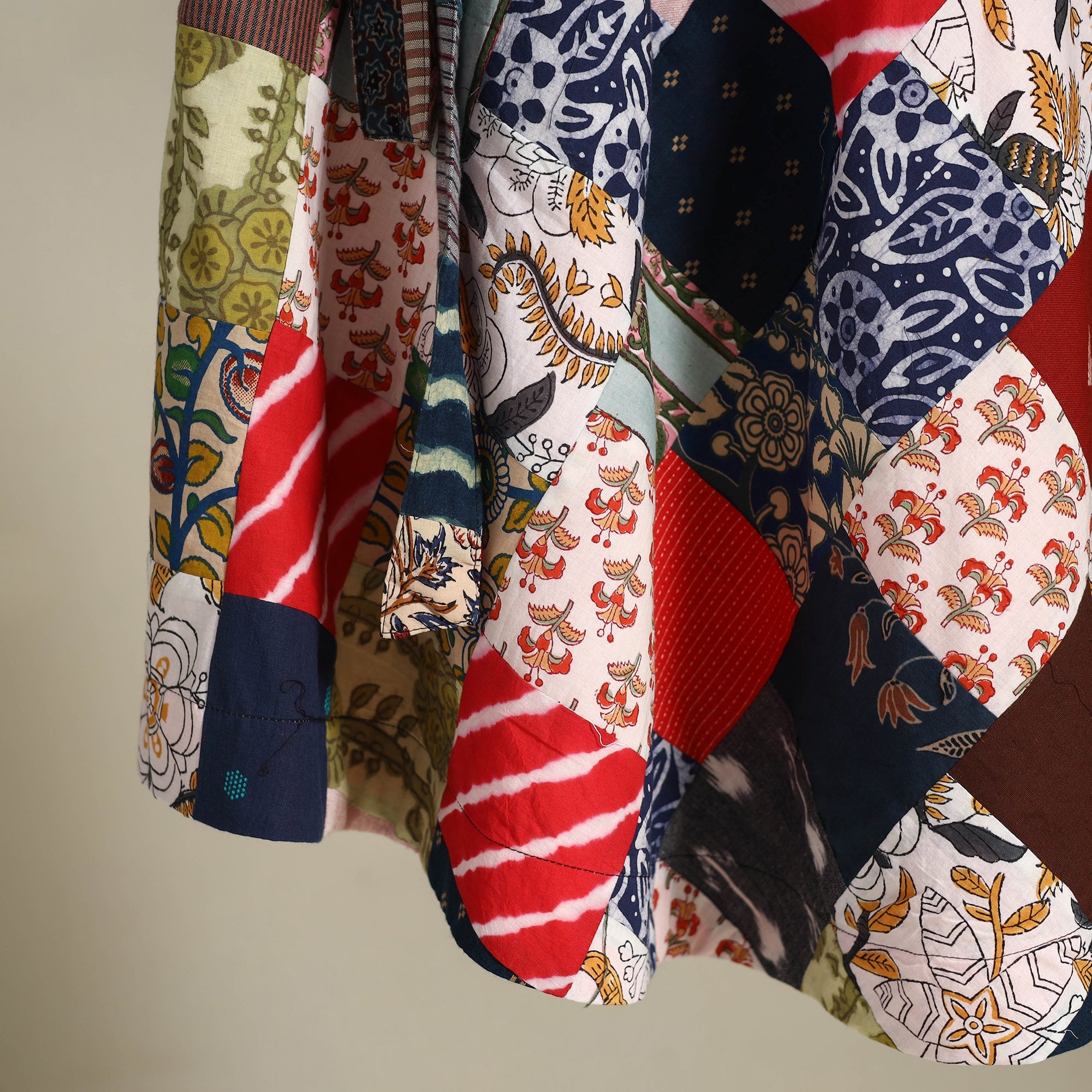 Multicolor Wrap Around Patchwork Cotton Skirt 