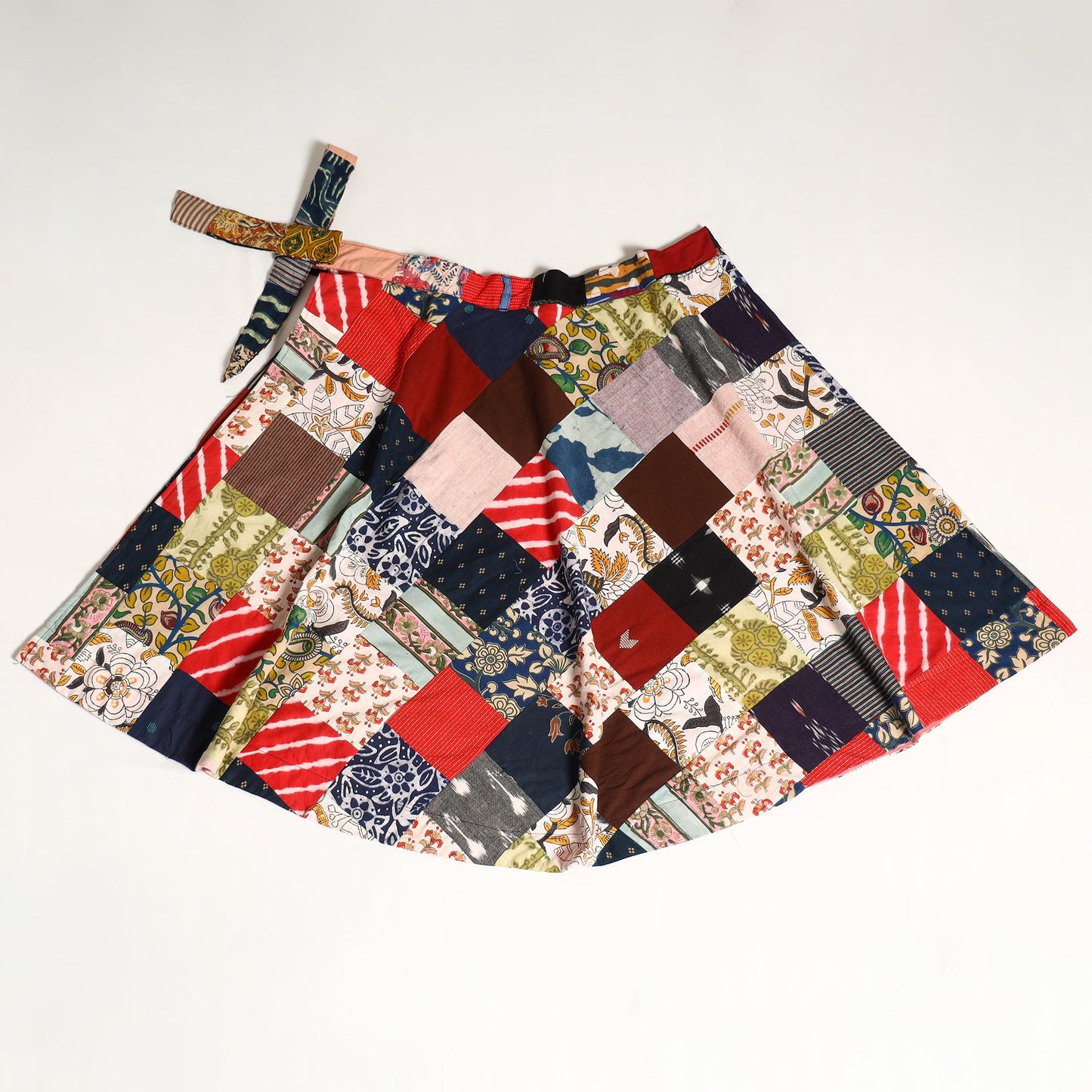 Multicolor Wrap Around Patchwork Cotton Skirt 