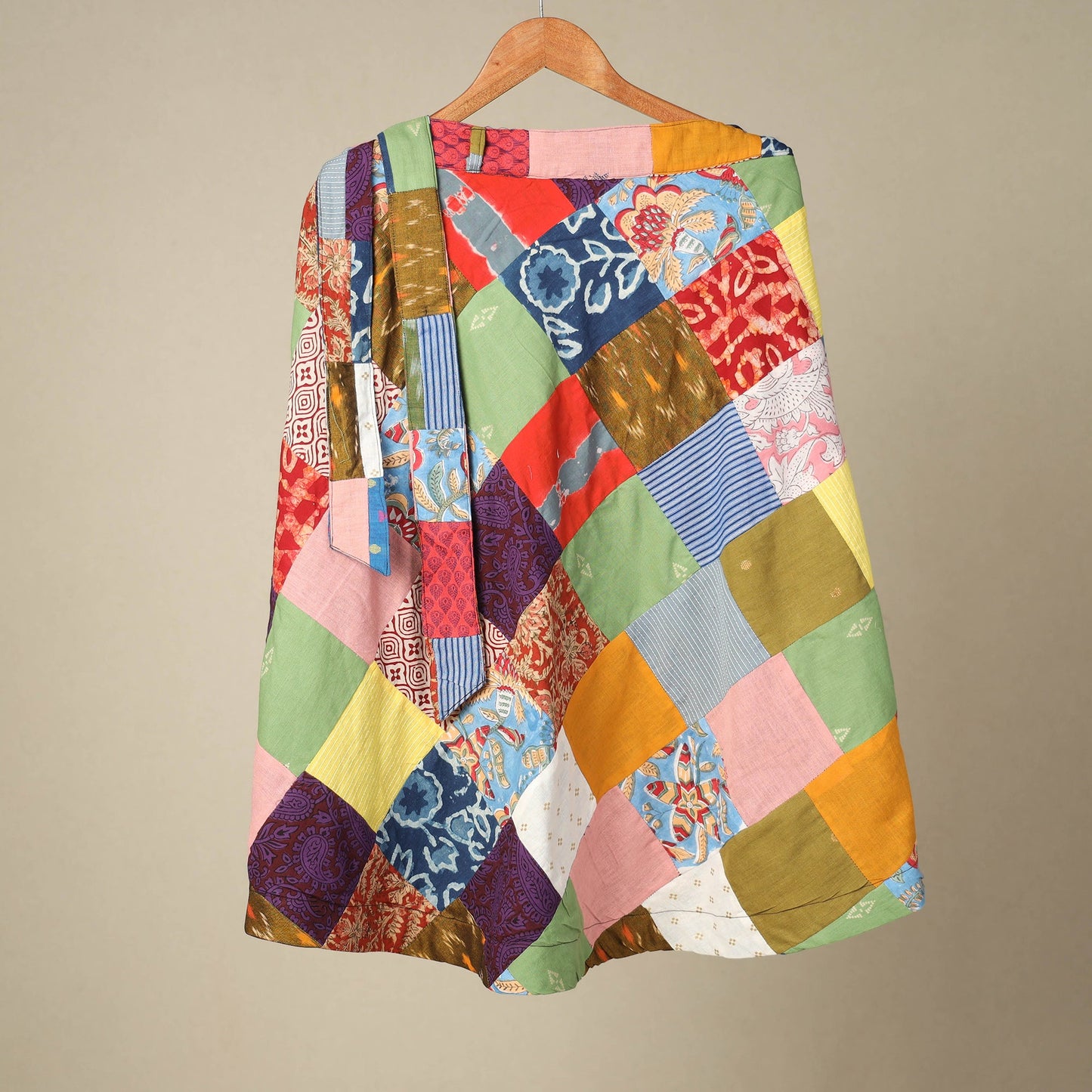 Multicolor Wrap Around Patchwork Cotton Skirt