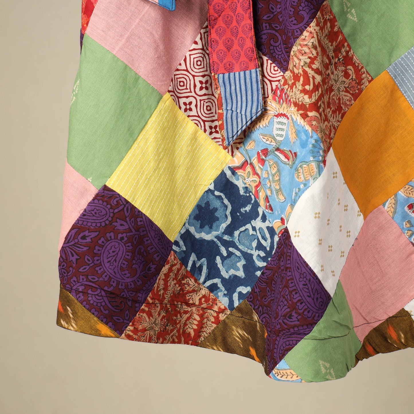 Multicolor Wrap Around Patchwork Cotton Skirt