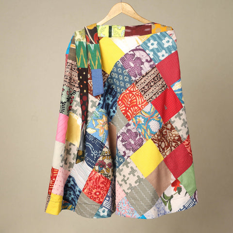 Multicolor Wrap Around Patchwork Cotton Skirt