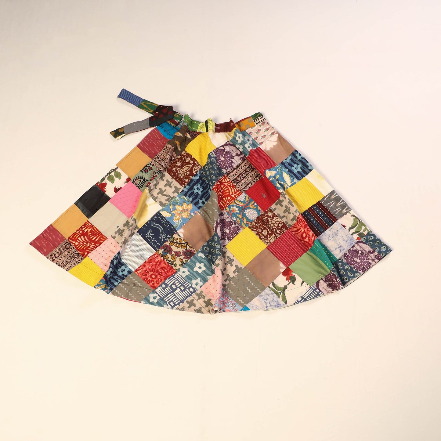 Multicolor Wrap Around Patchwork Cotton Skirt