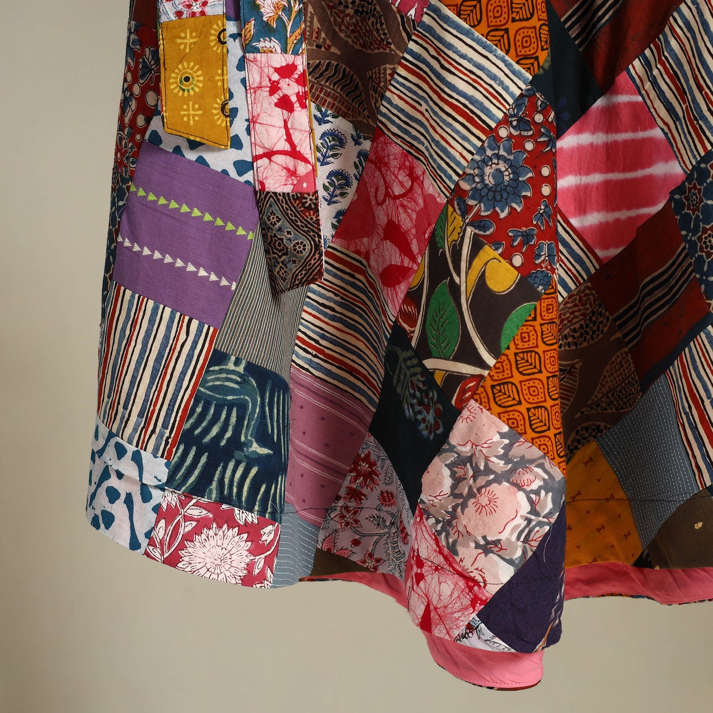 Multicolor Wrap Around Patchwork Cotton Skirt 