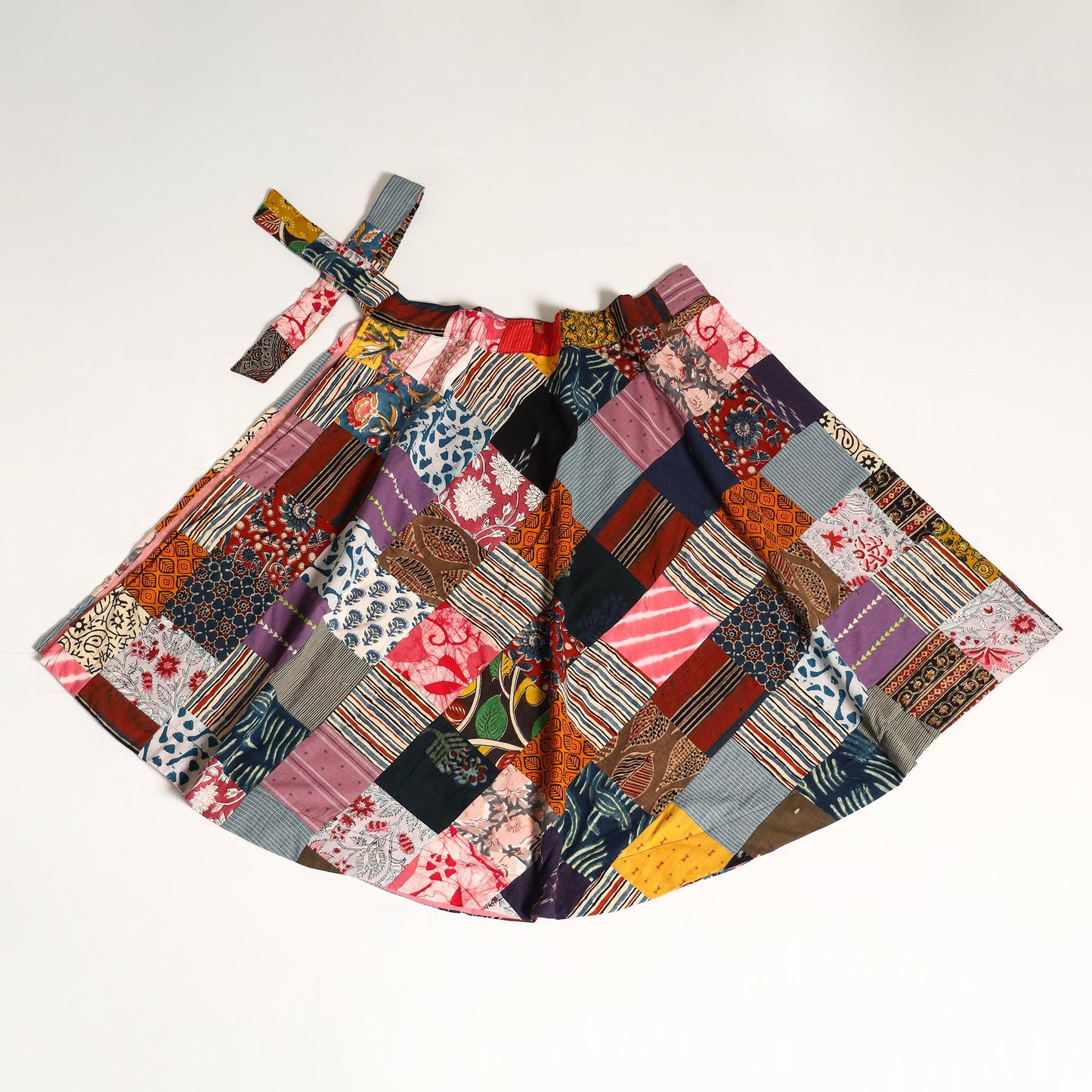 Multicolor Wrap Around Patchwork Cotton Skirt 