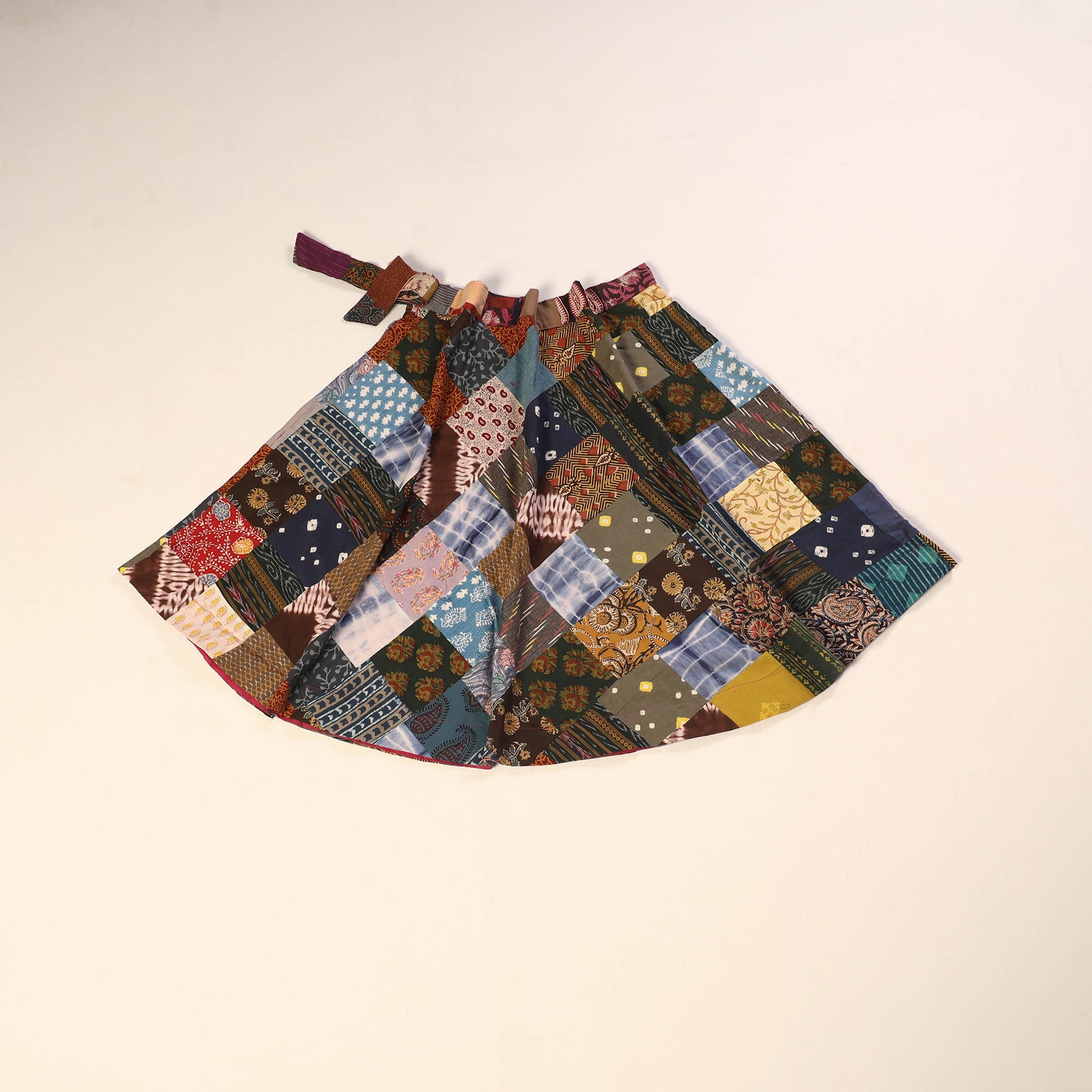 Multicolor Wrap Around Patchwork Cotton Skirt