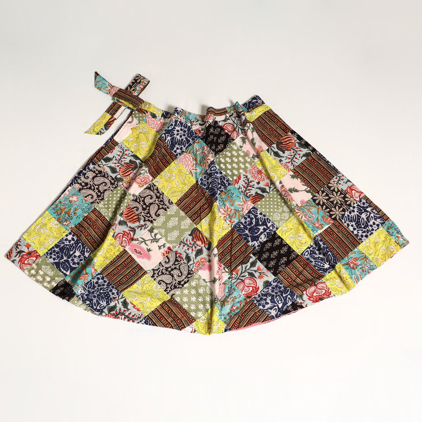 Multicolor Wrap Around Patchwork Cotton Skirt 