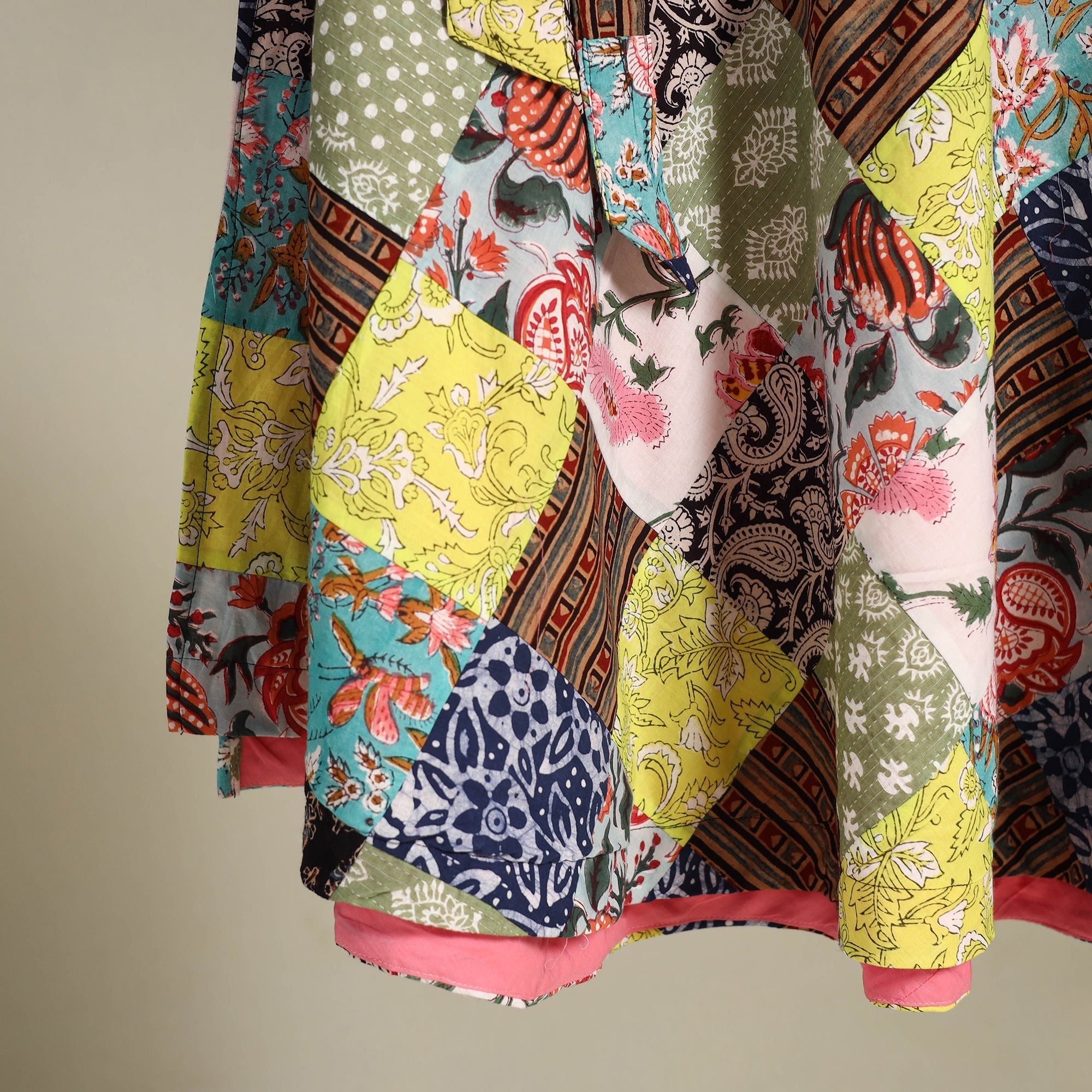 Multicolor Wrap Around Patchwork Cotton Skirt 