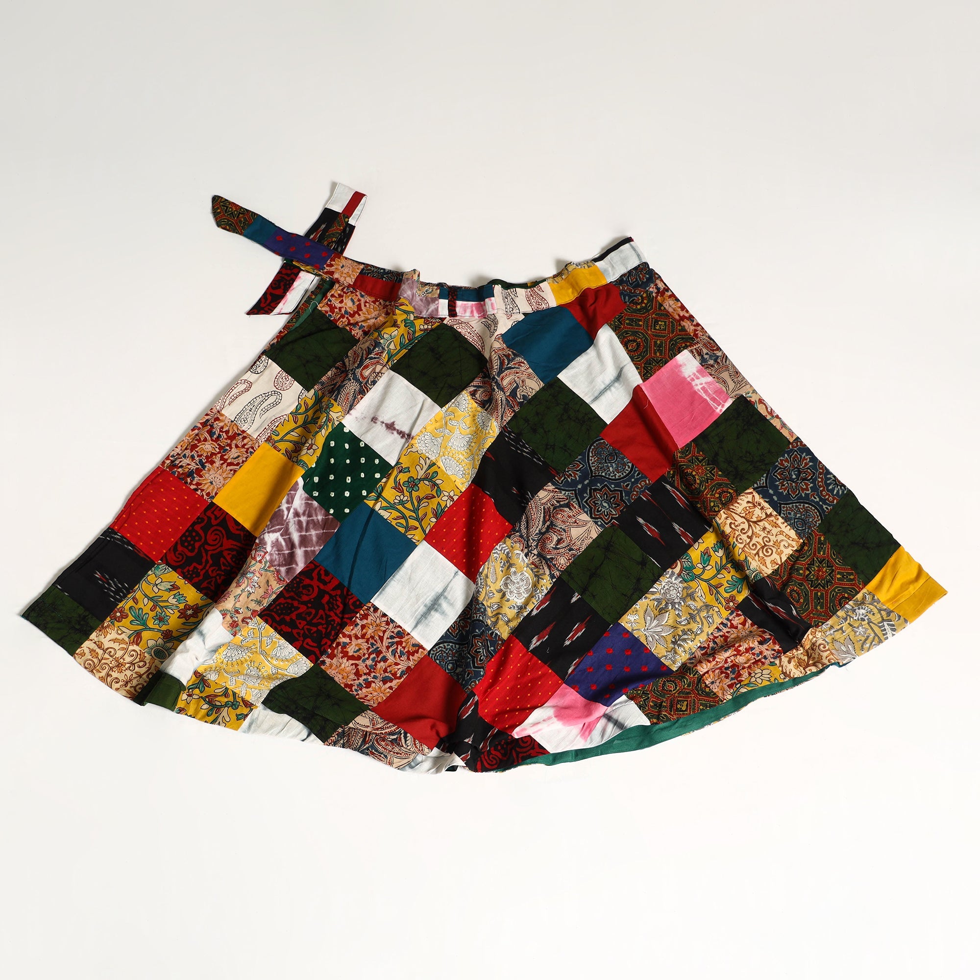 Multicolor Wrap Around Patchwork Cotton Skirt 