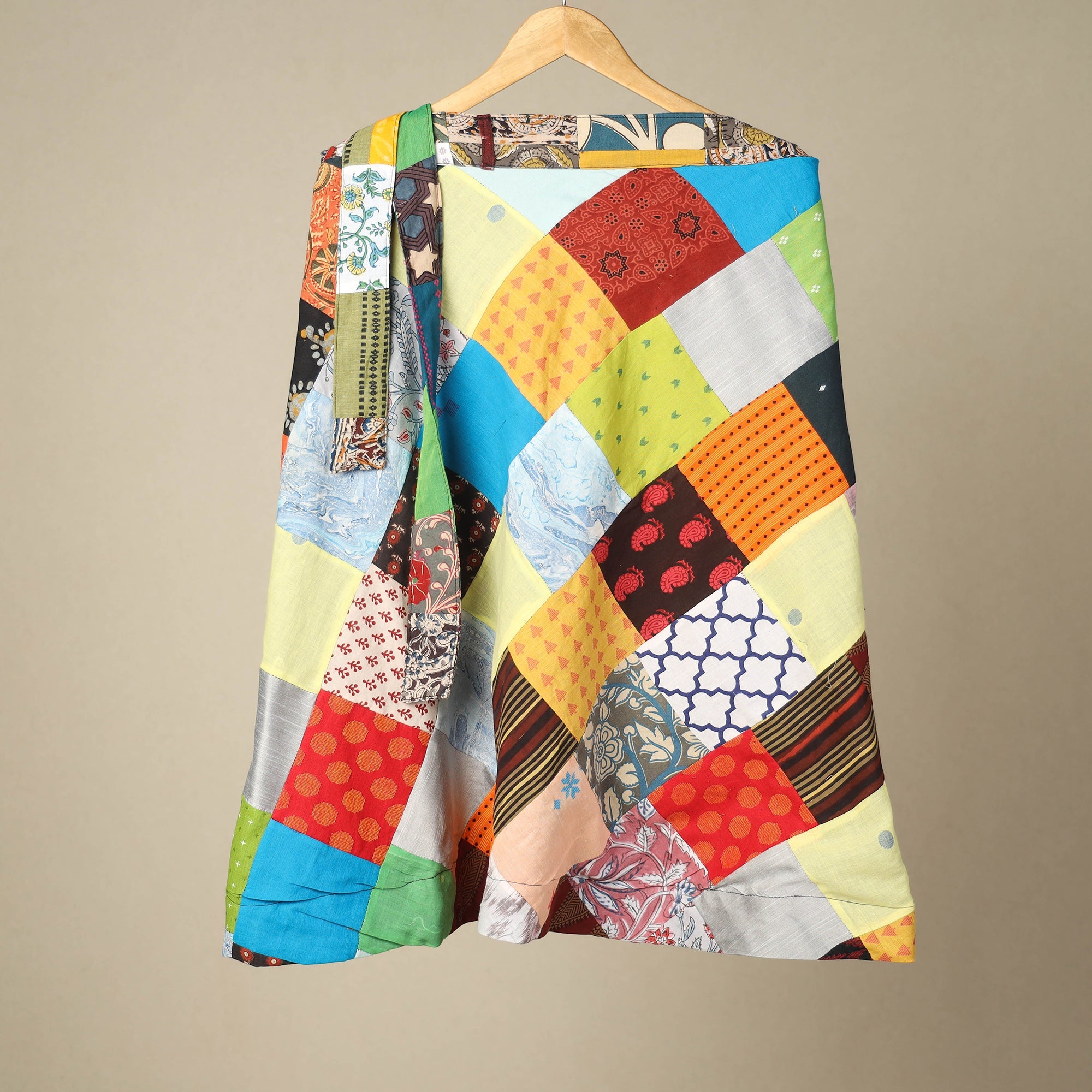 Multicolor - wrap around patchwork cotton skirt 05