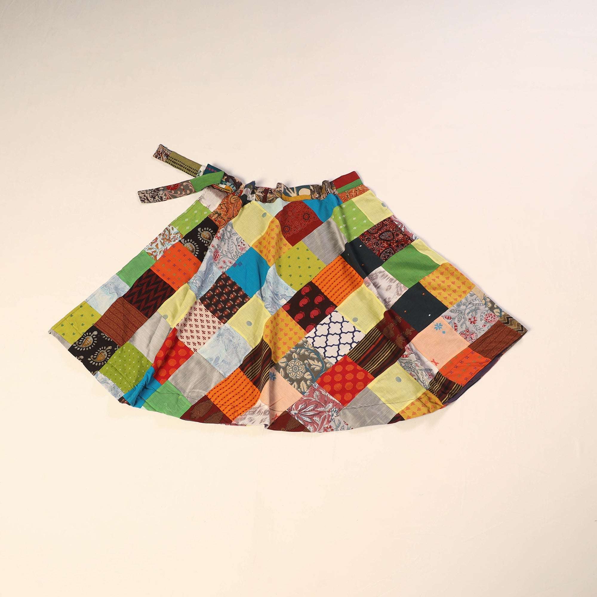 Multicolor - wrap around patchwork cotton skirt 05