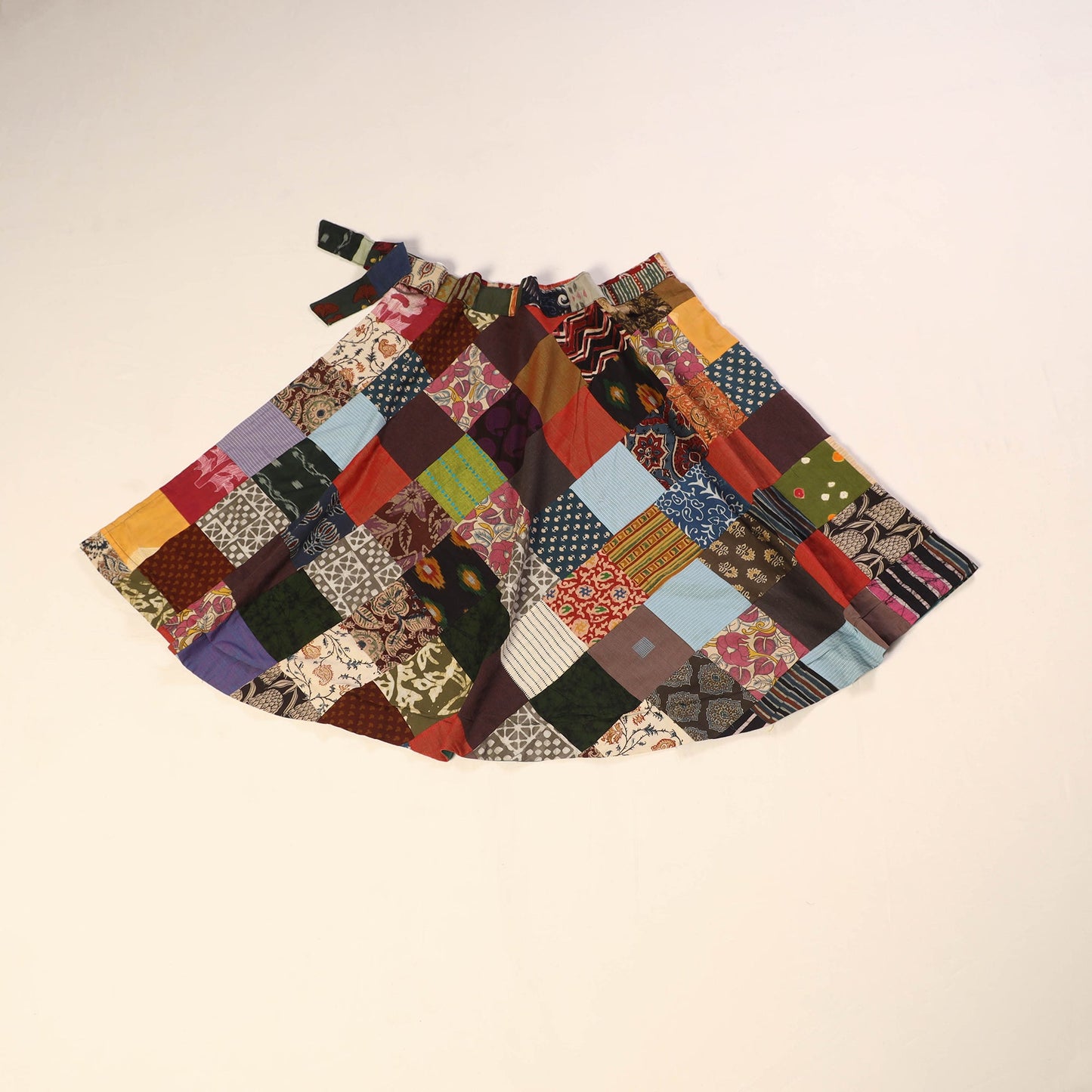 Multicolor Wrap Around Patchwork Cotton Skirt