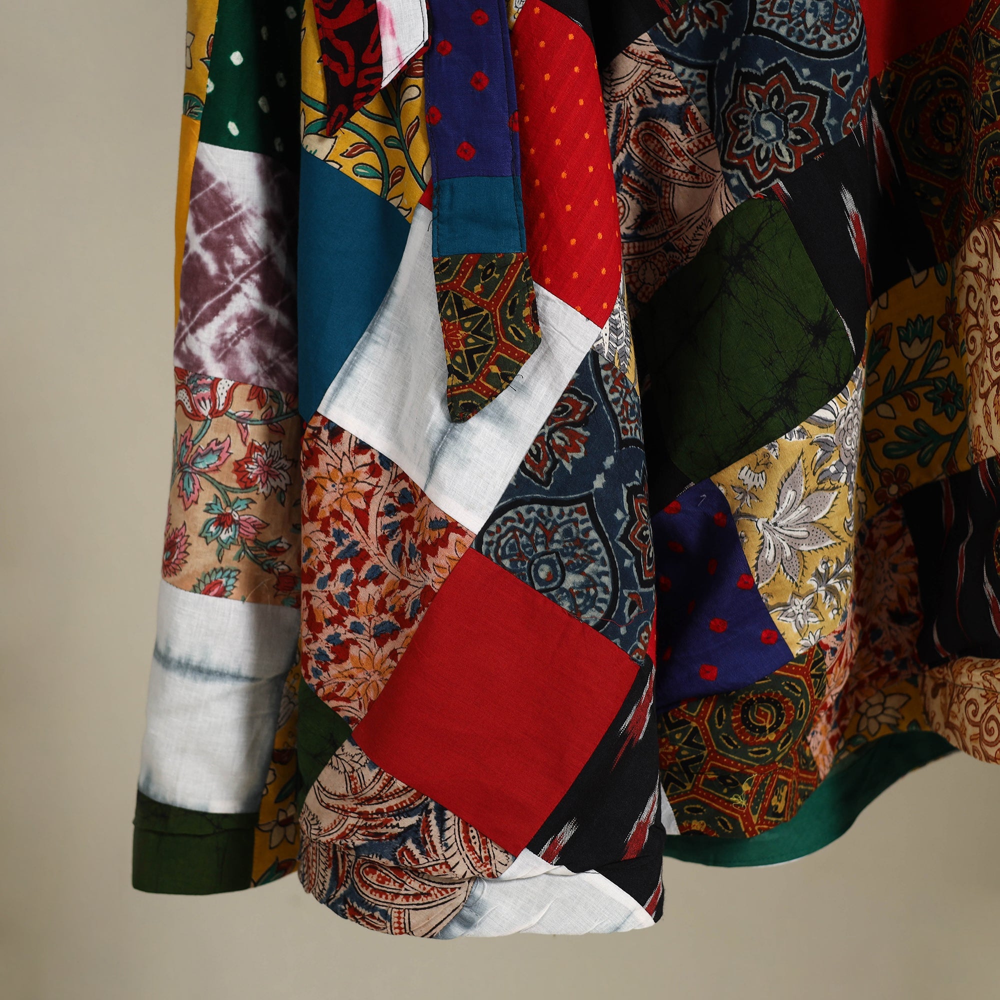 Multicolor Wrap Around Patchwork Cotton Skirt 