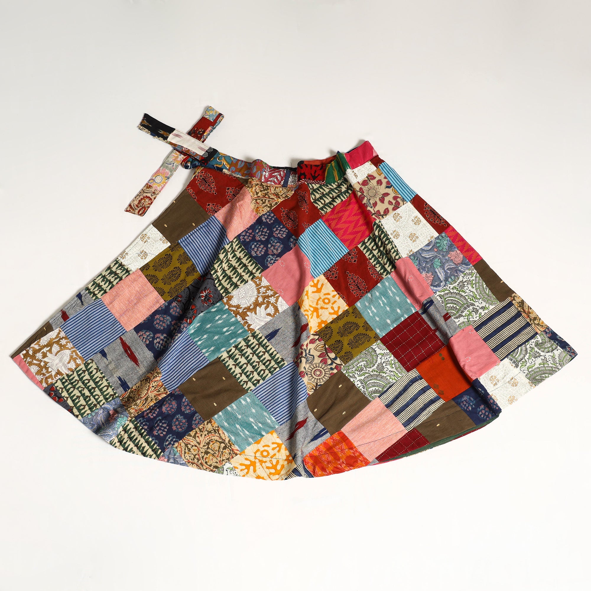 Multicolor Wrap Around Patchwork Cotton Skirt 