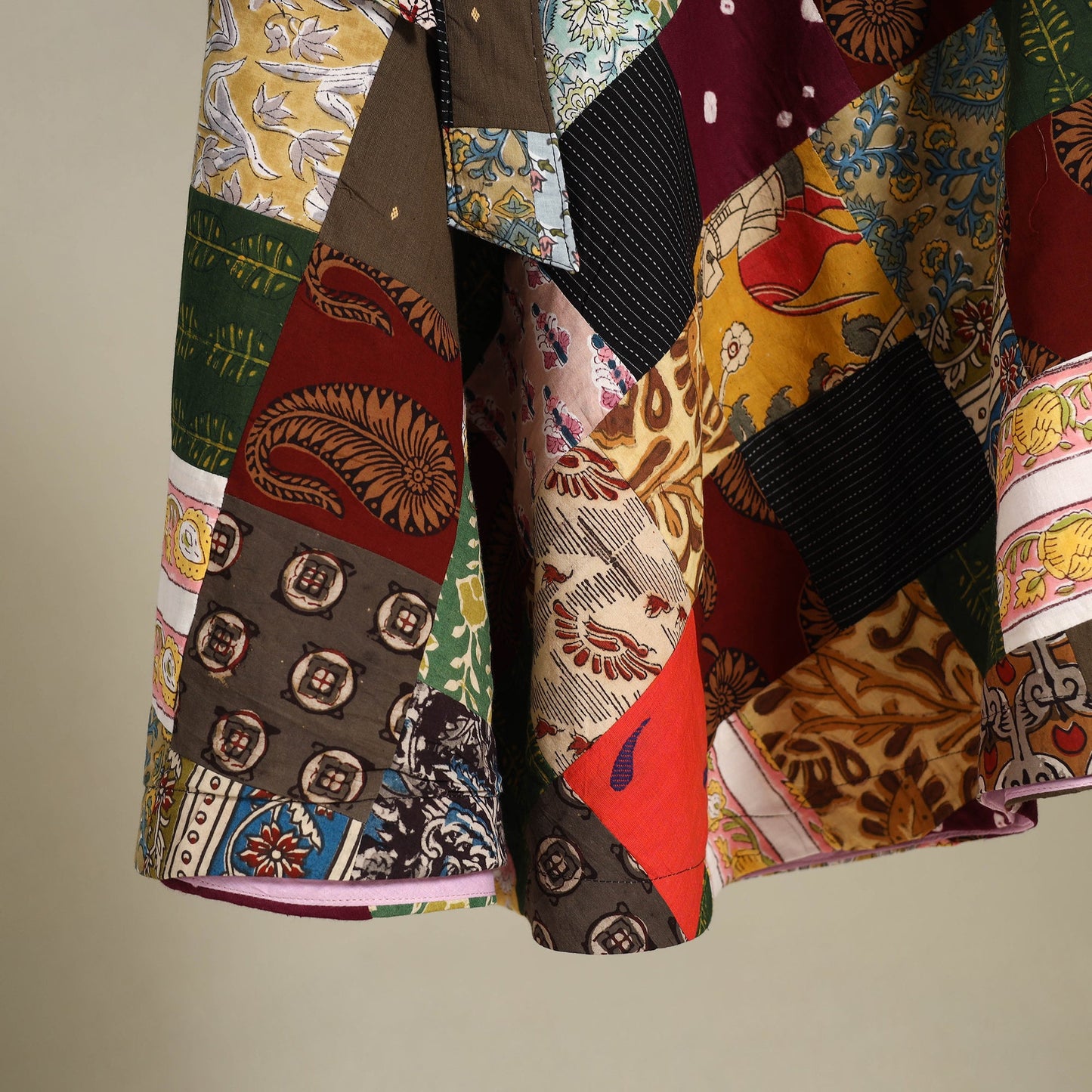 Multicolor Wrap Around Patchwork Cotton Skirt 