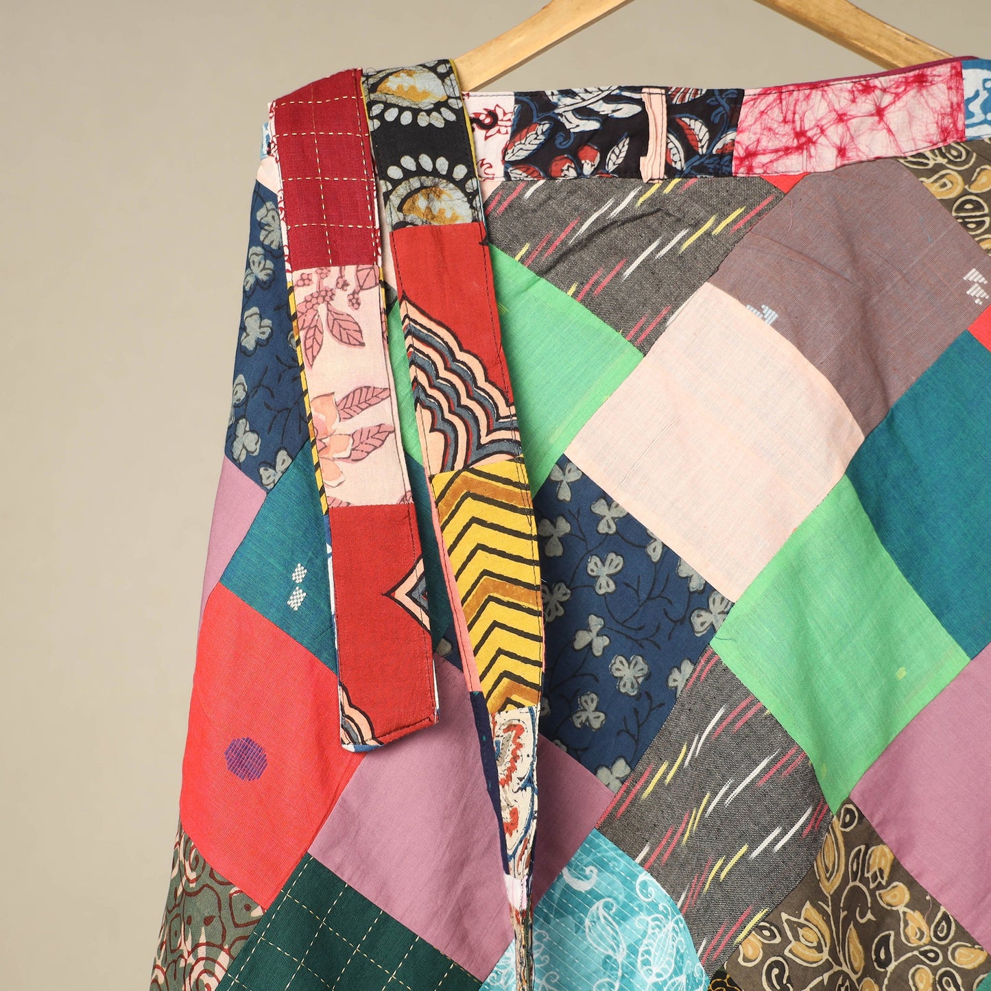 Multicolor Wrap Around Patchwork Cotton Skirt