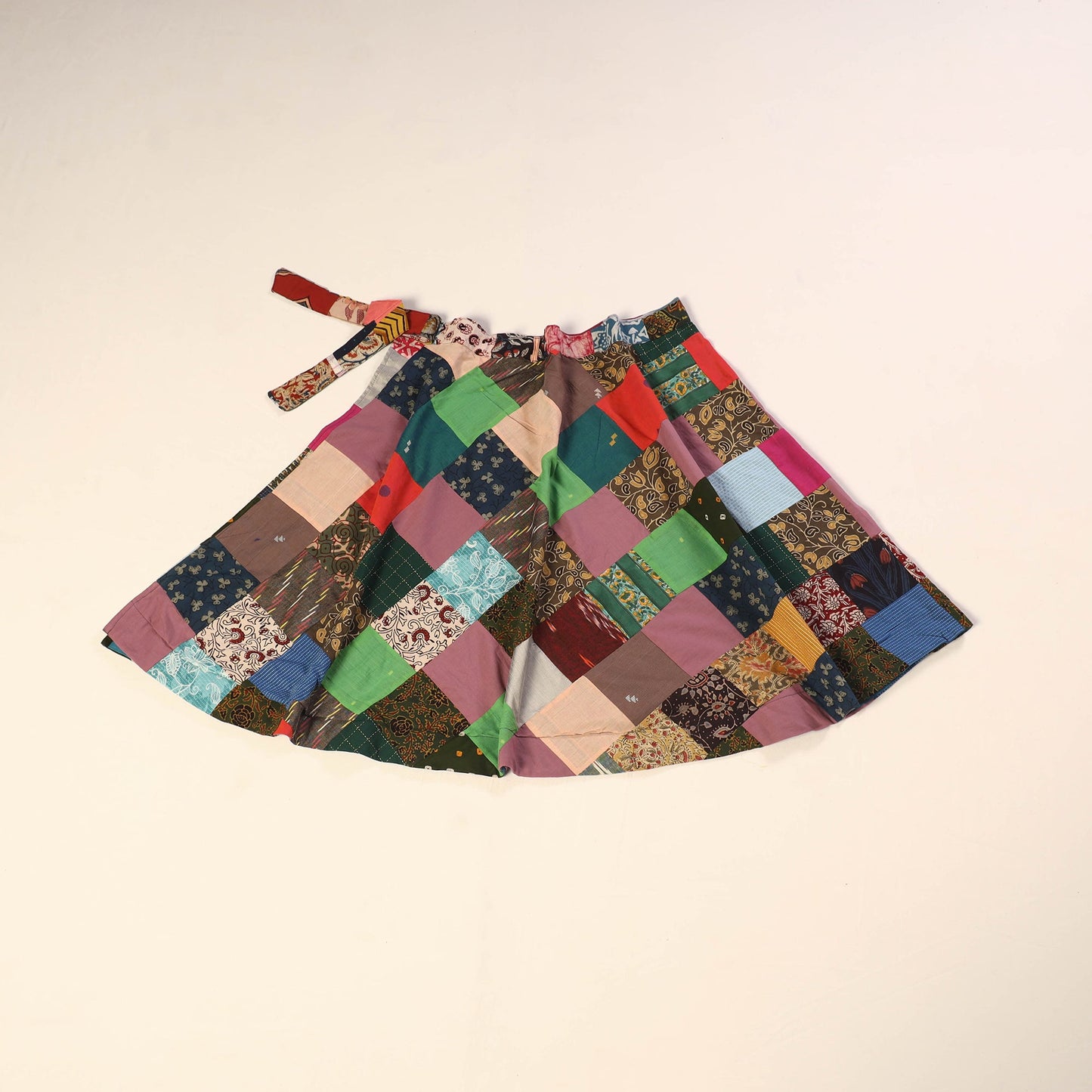 Multicolor Wrap Around Patchwork Cotton Skirt