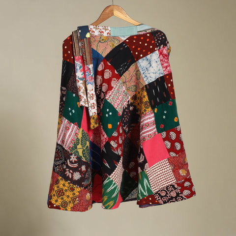Multicolor Wrap Around Patchwork Cotton Skirt 