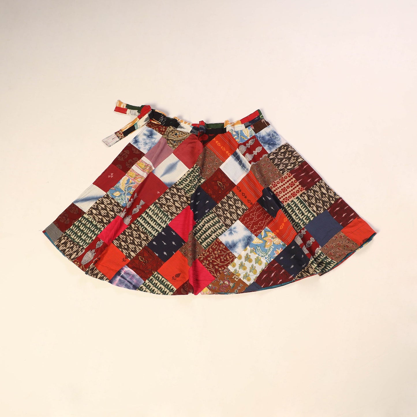 Multicolor Wrap Around Patchwork Cotton Skirt
