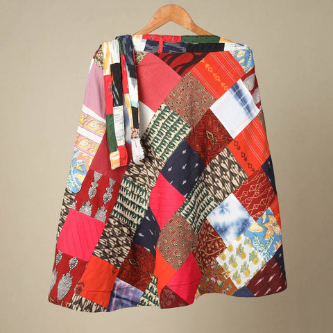 Multicolor Wrap Around Patchwork Cotton Skirt