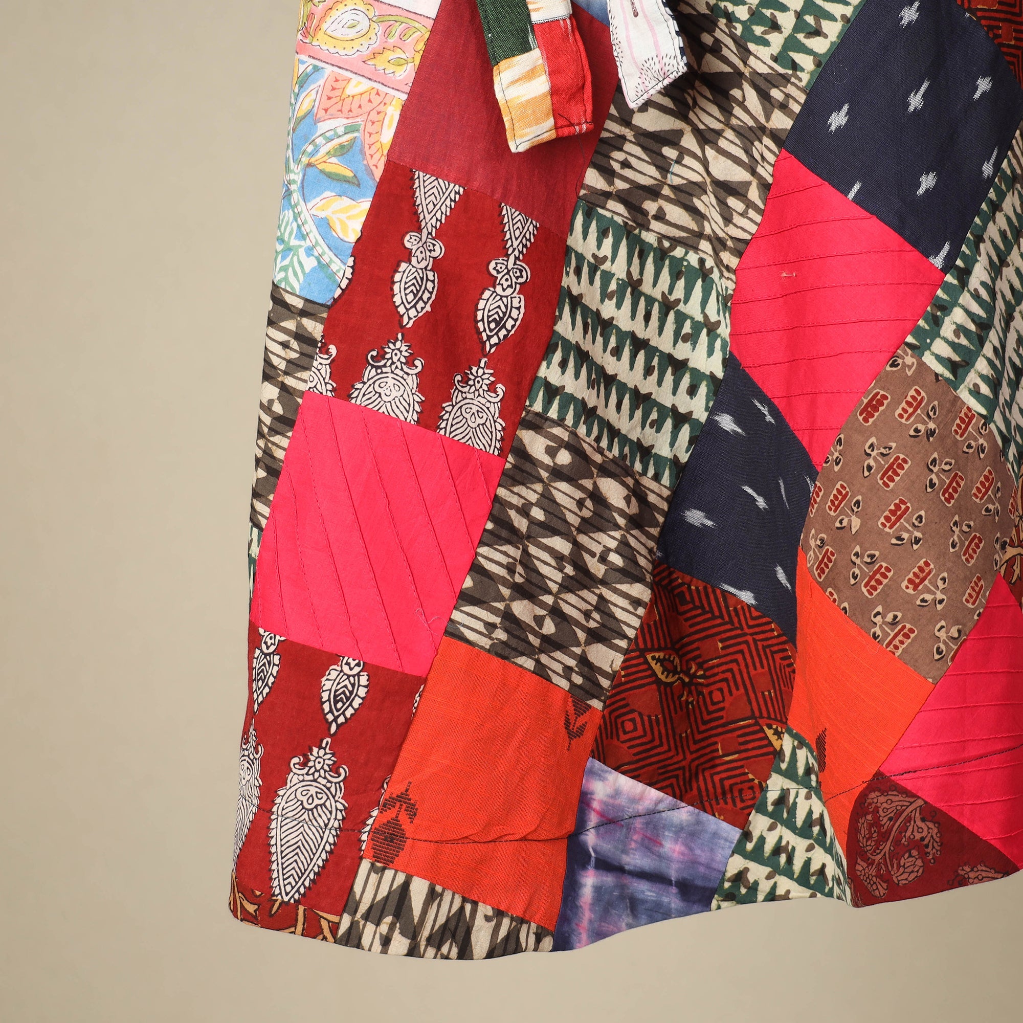 Multicolor Wrap Around Patchwork Cotton Skirt