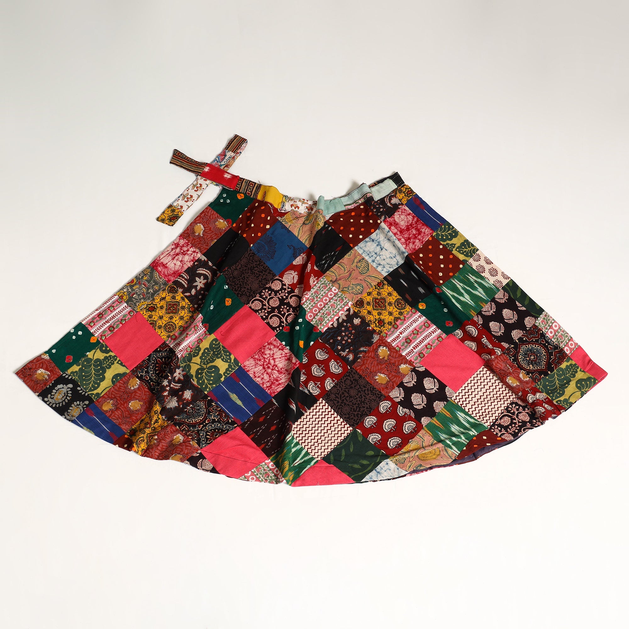 Multicolor Wrap Around Patchwork Cotton Skirt 