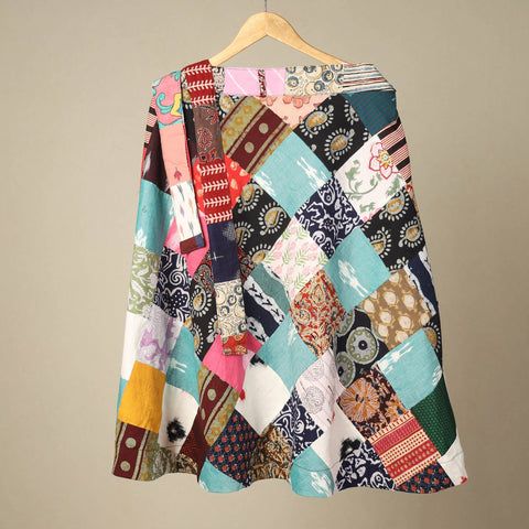 Multicolor Wrap Around Patchwork Cotton Skirt