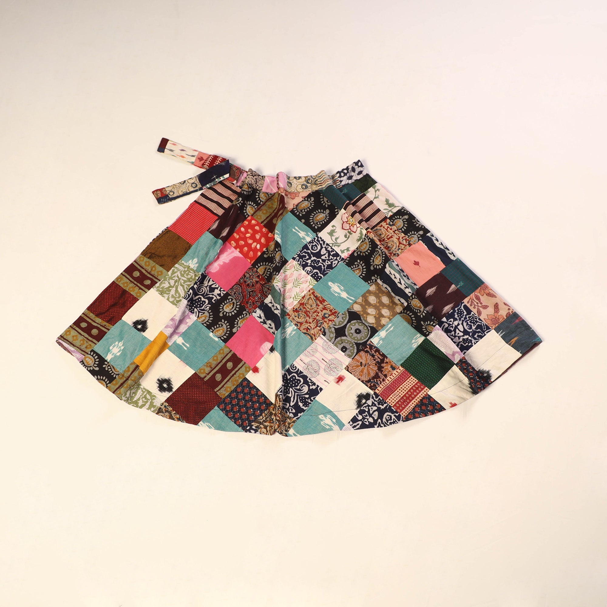 Multicolor Wrap Around Patchwork Cotton Skirt