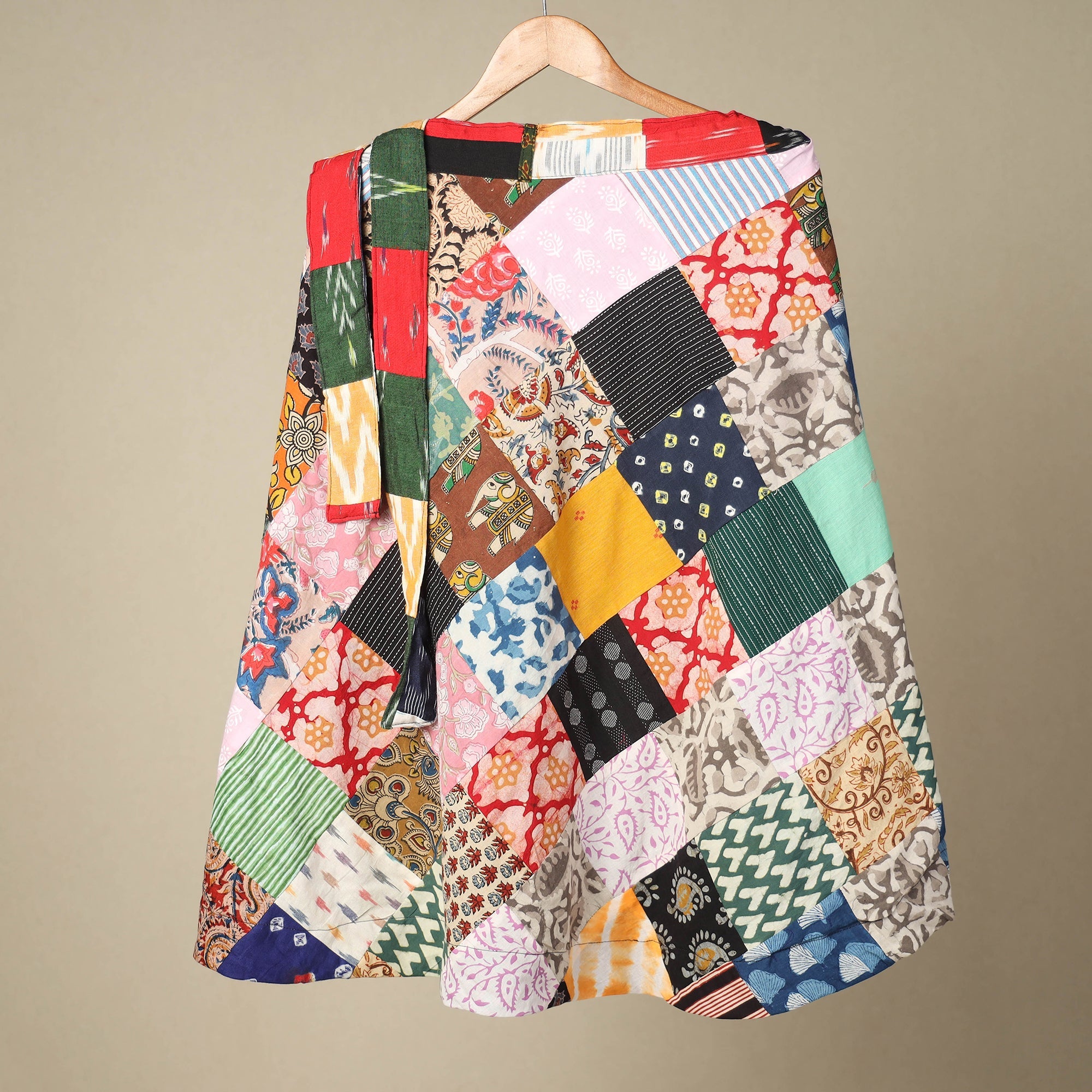 Multicolor Wrap Around Patchwork Cotton Skirt