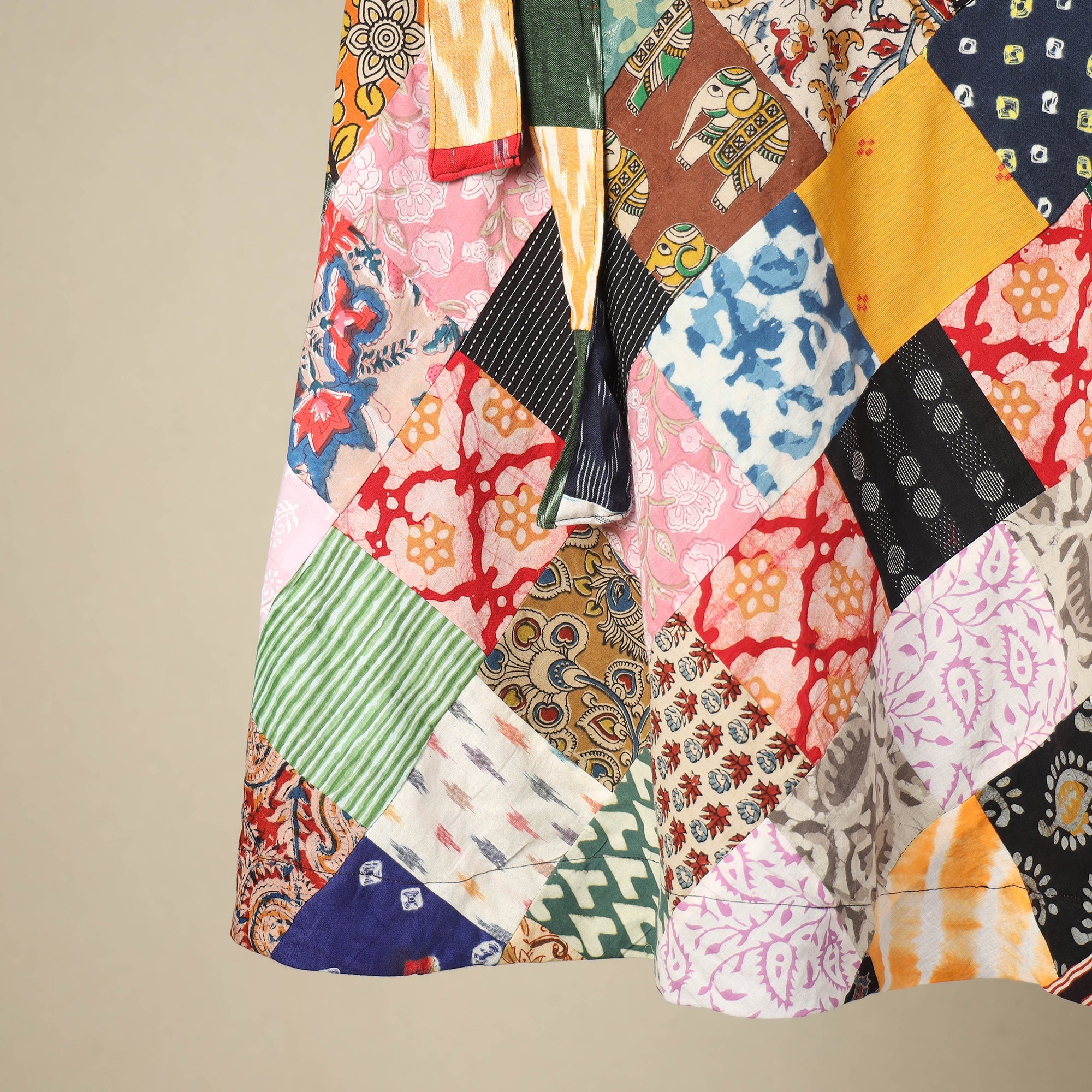 Multicolor Wrap Around Patchwork Cotton Skirt