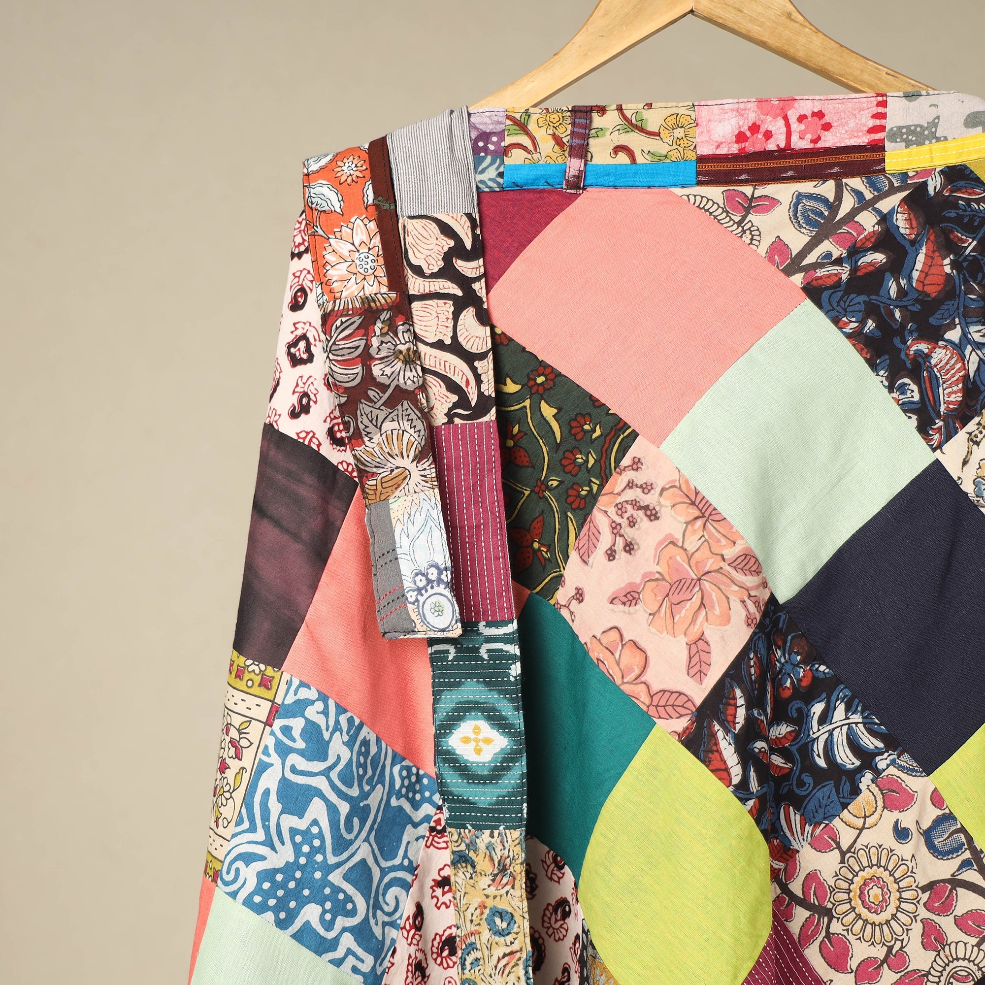 Multicolor Wrap Around Patchwork Cotton Skirt