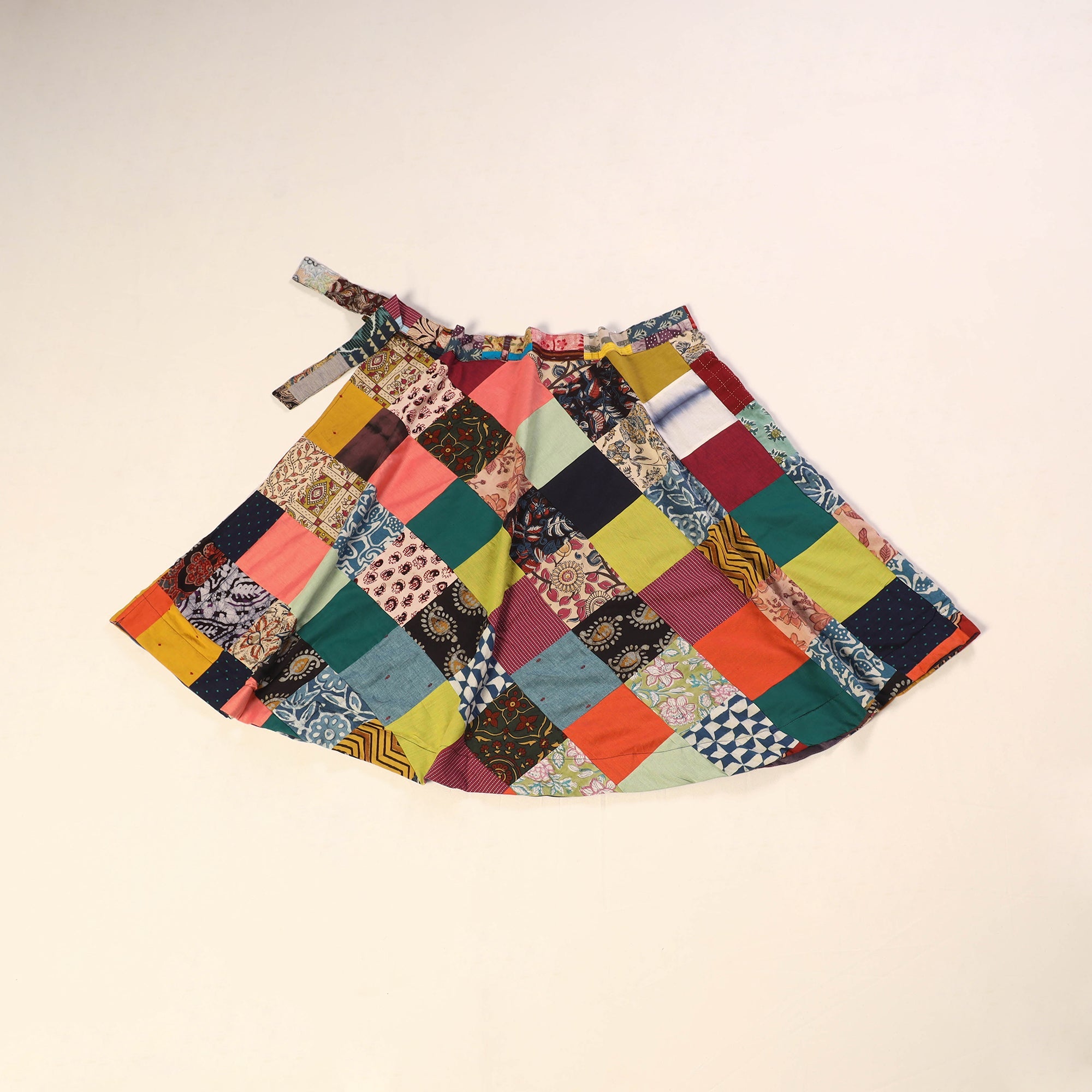 Multicolor Wrap Around Patchwork Cotton Skirt