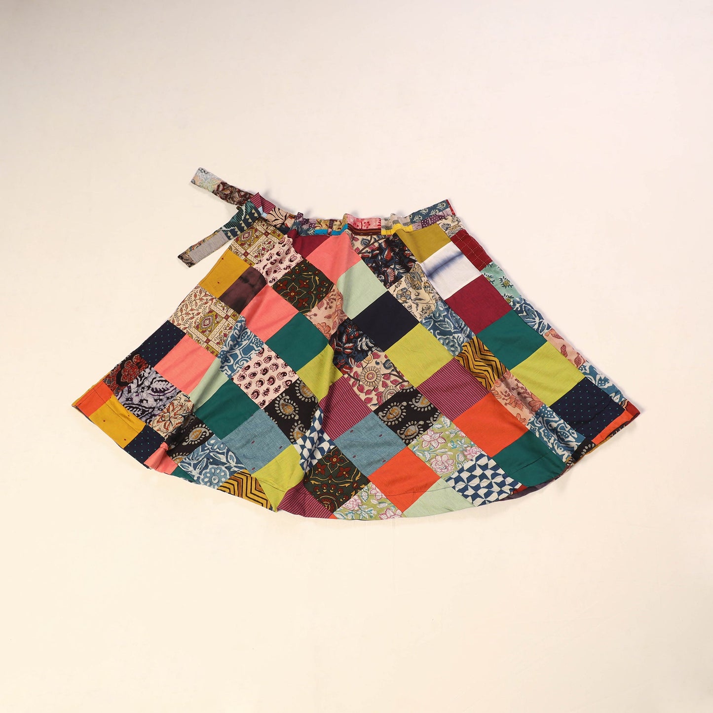 Multicolor Wrap Around Patchwork Cotton Skirt