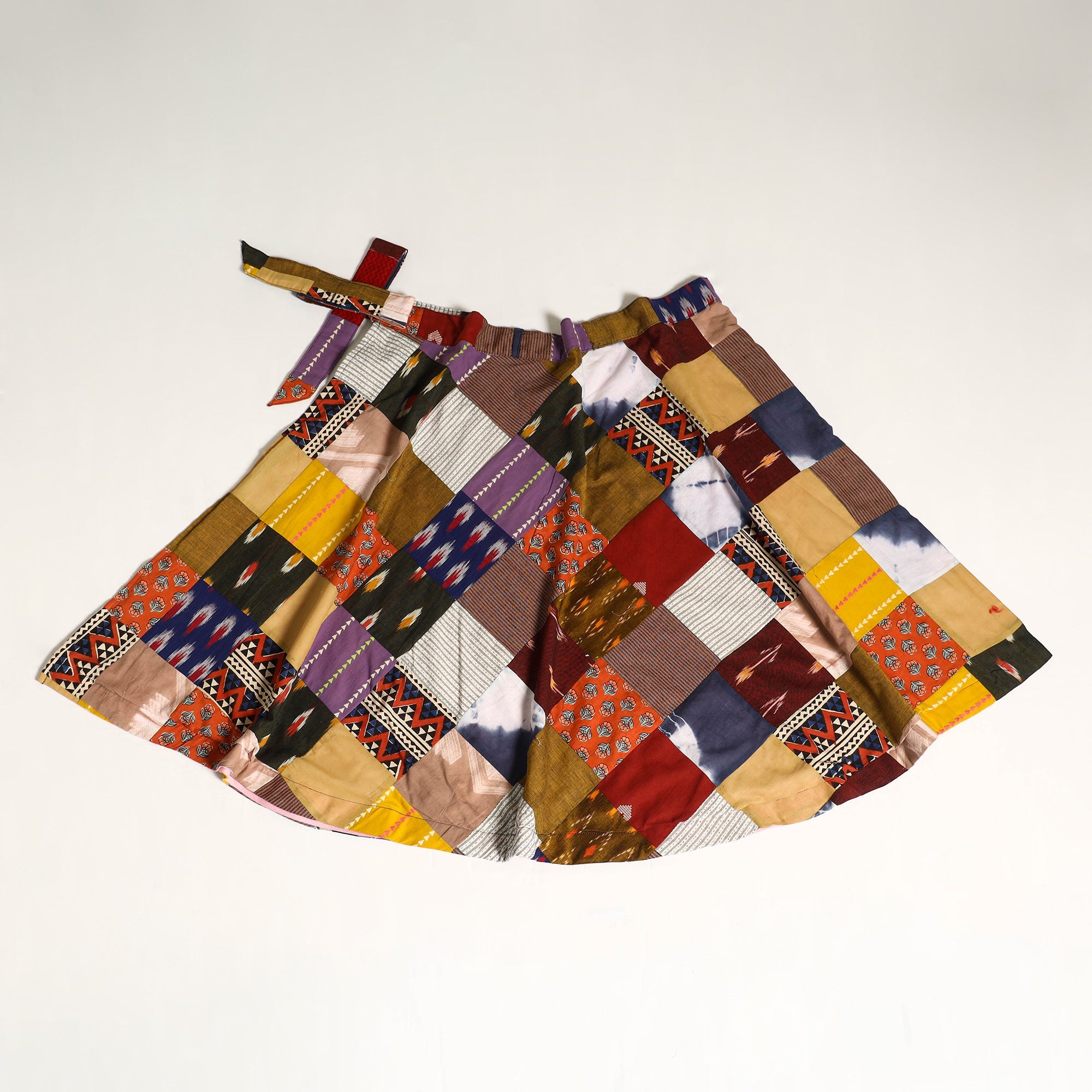 Multicolor Wrap Around Patchwork Cotton Skirt 