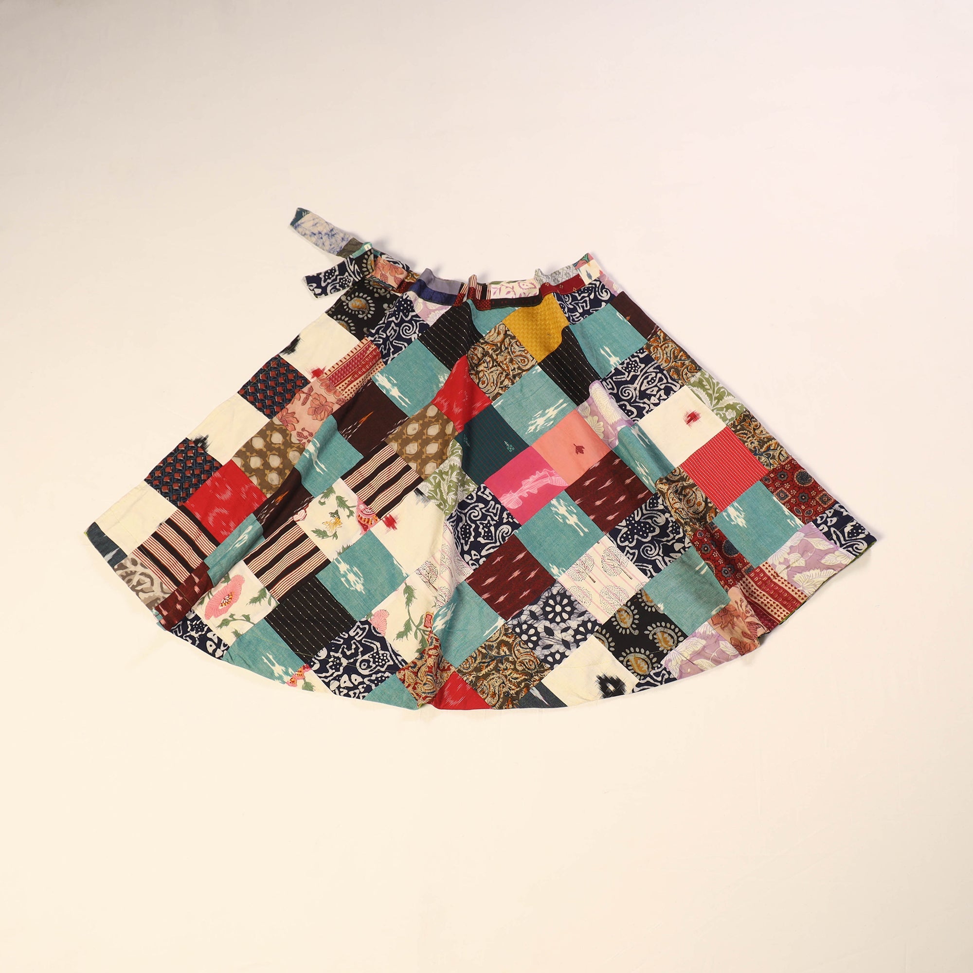 Multicolor Wrap Around Patchwork Cotton Skirt
