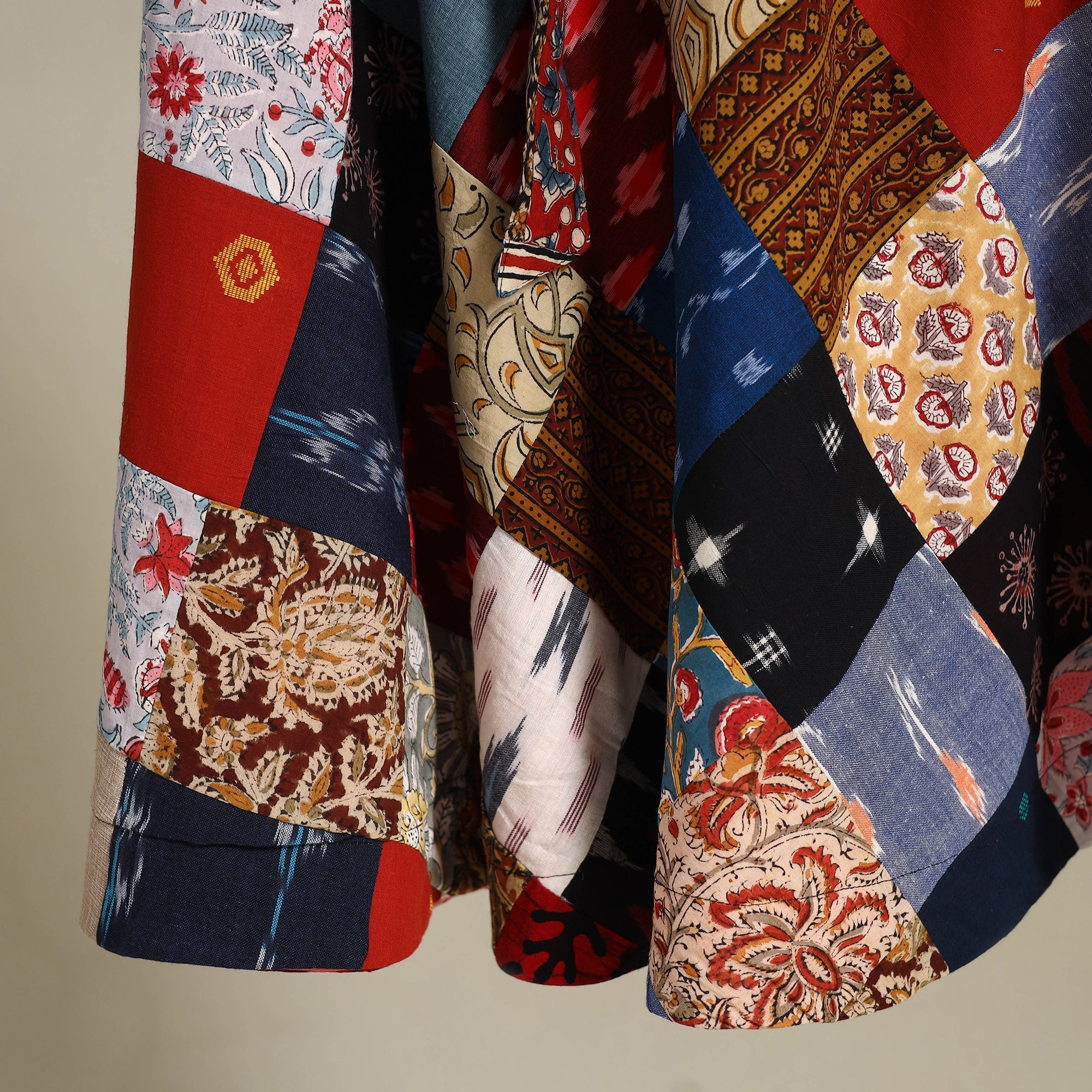 Multicolor Wrap Around Patchwork Cotton Skirt 