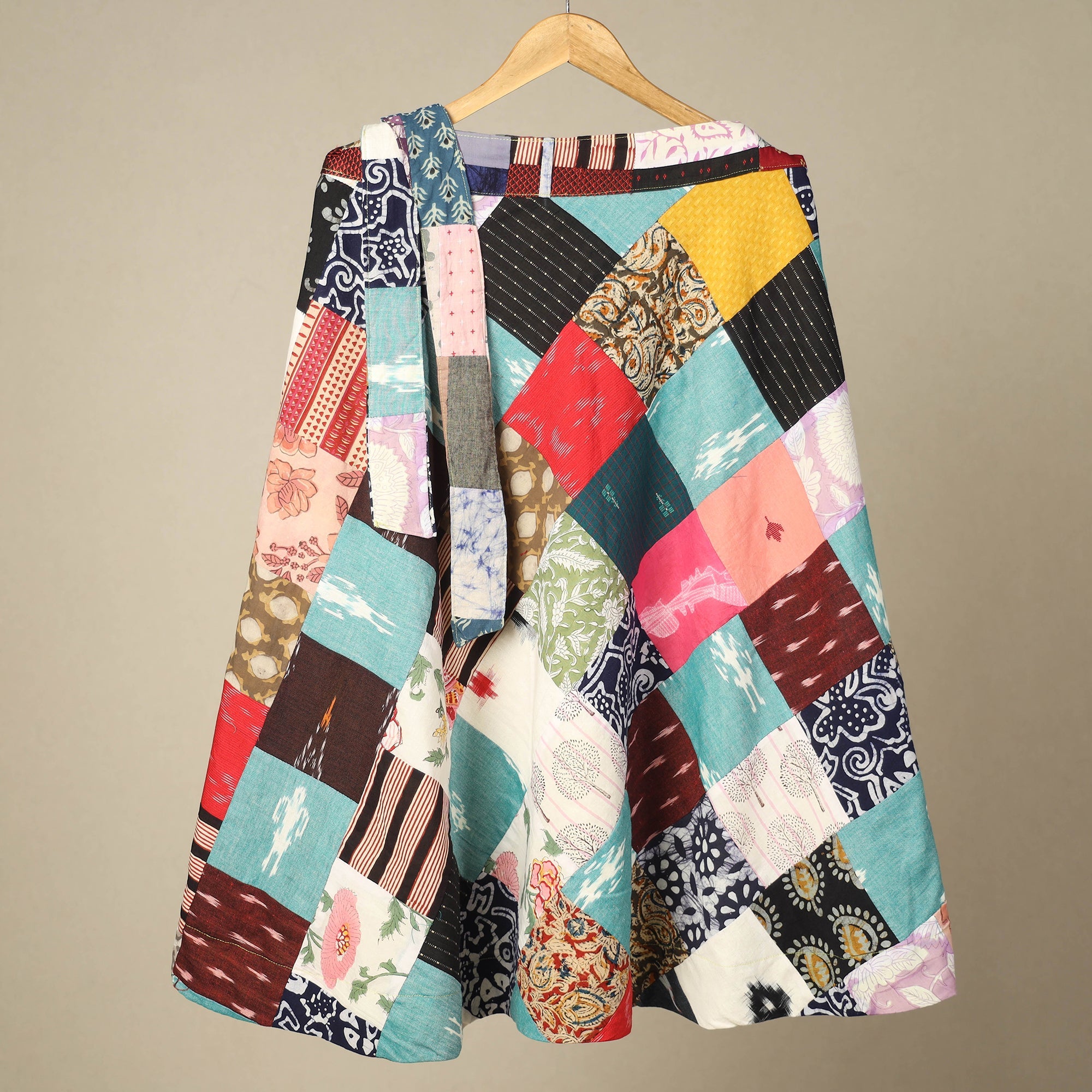 Multicolor Wrap Around Patchwork Cotton Skirt