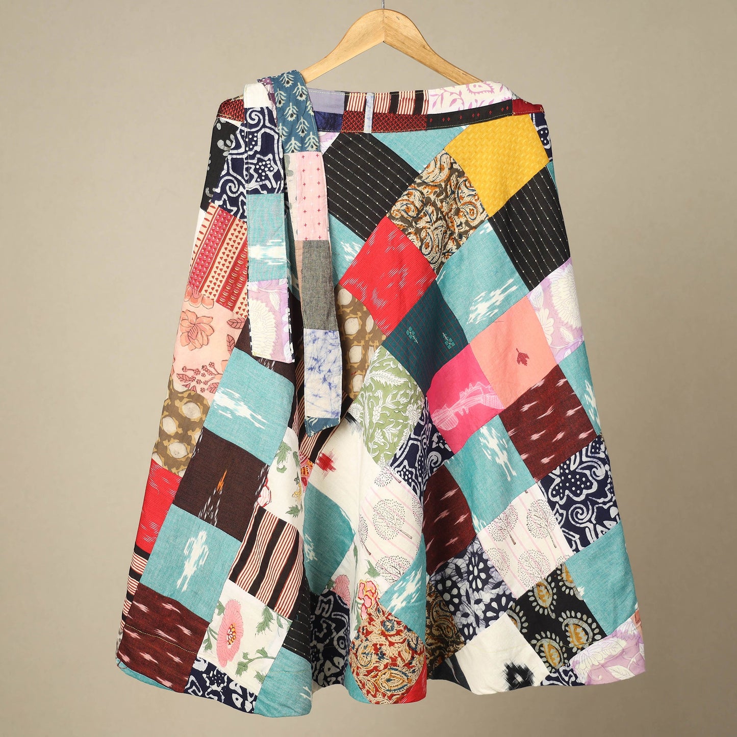 Multicolor Wrap Around Patchwork Cotton Skirt