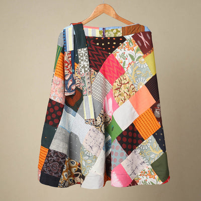 Multicolor Wrap Around Patchwork Cotton Skirt
