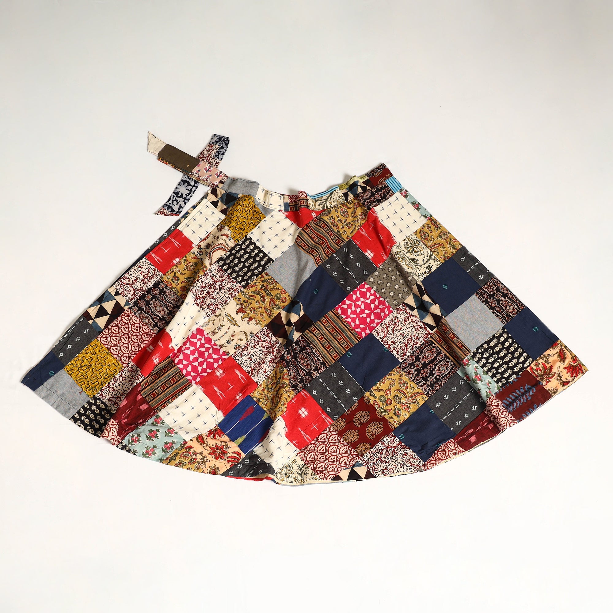 Multicolor - wrap around patchwork cotton skirt 14