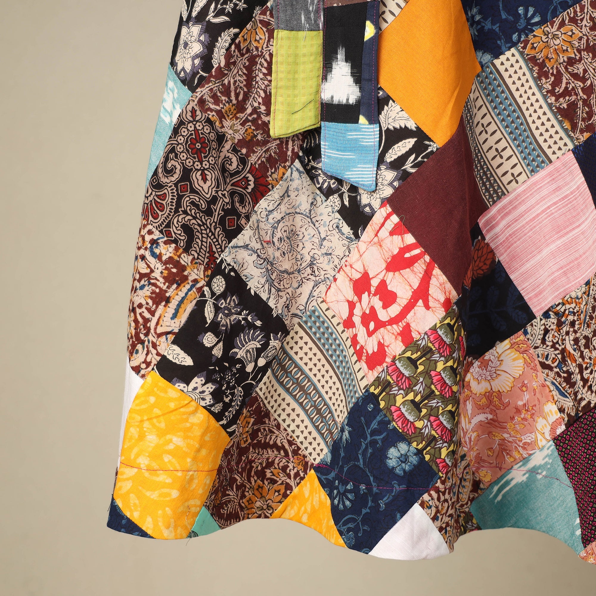 Multicolor Wrap Around Patchwork Cotton Skirt