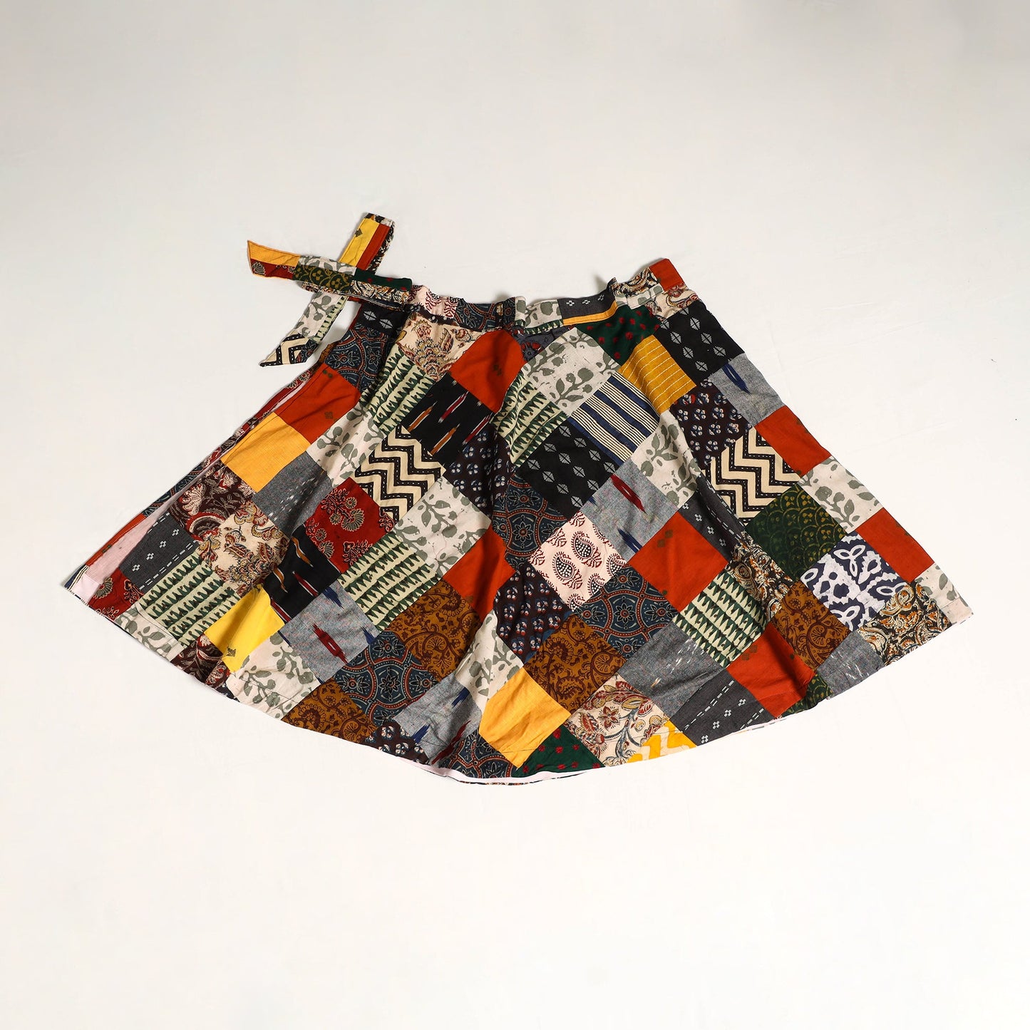 Multicolor Wrap Around Patchwork Cotton Skirt 