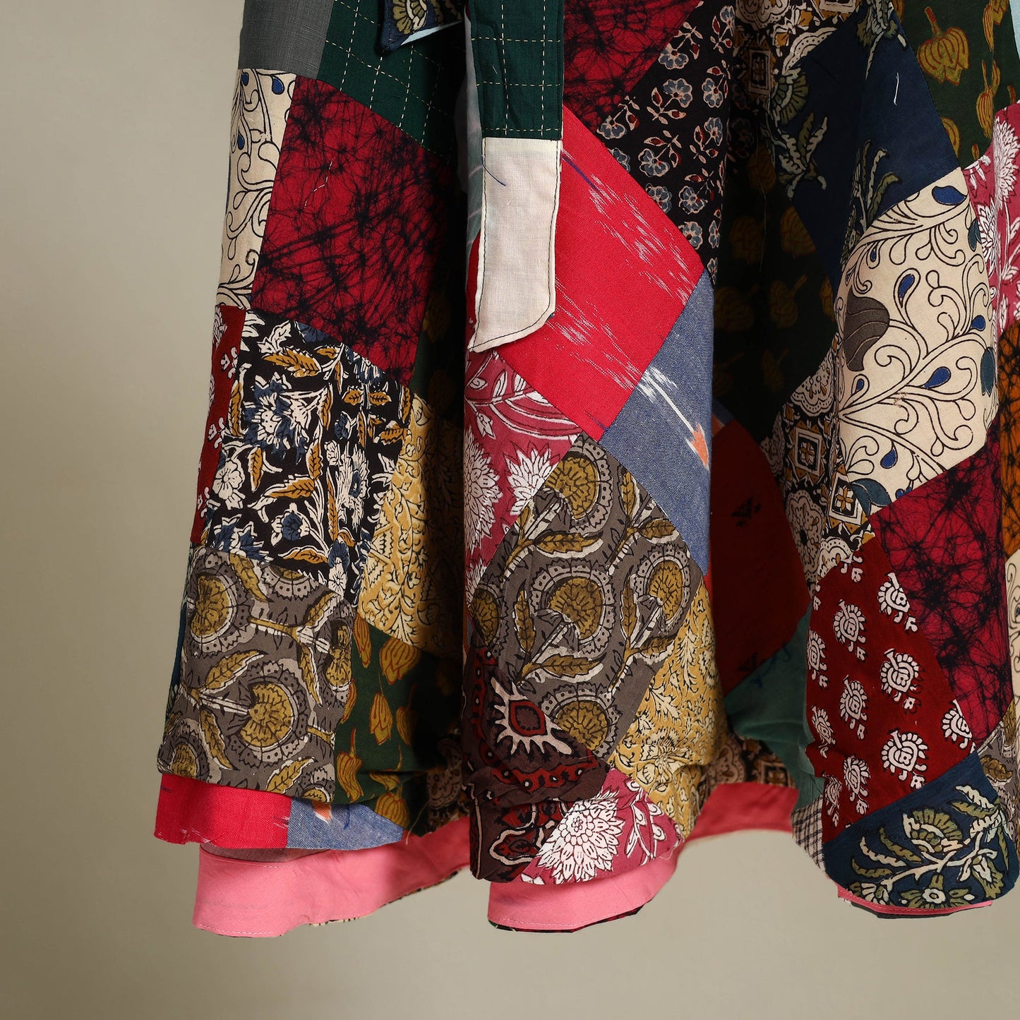 Multicolor Wrap Around Patchwork Cotton Skirt 