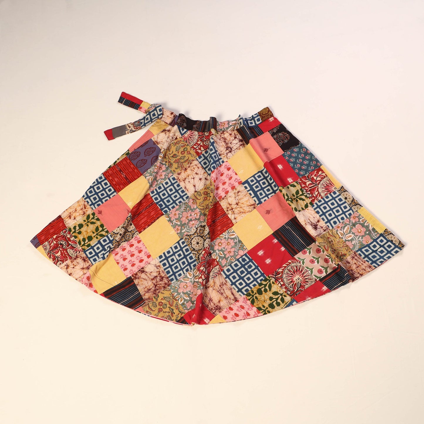 Multicolor Wrap Around Patchwork Cotton Skirt