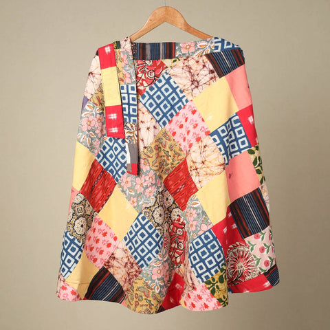 Multicolor Wrap Around Patchwork Cotton Skirt