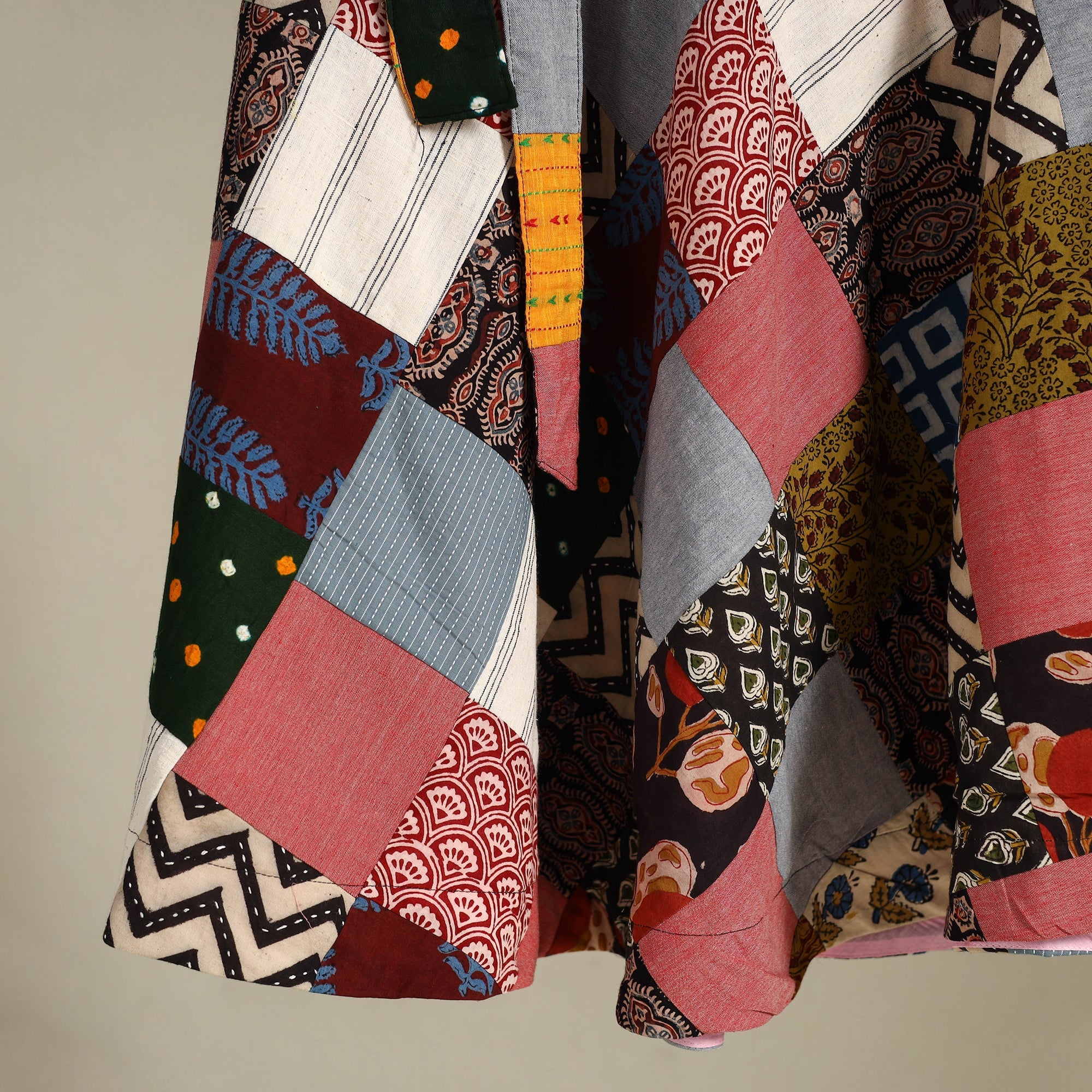 Multicolor Wrap Around Patchwork Cotton Skirt 