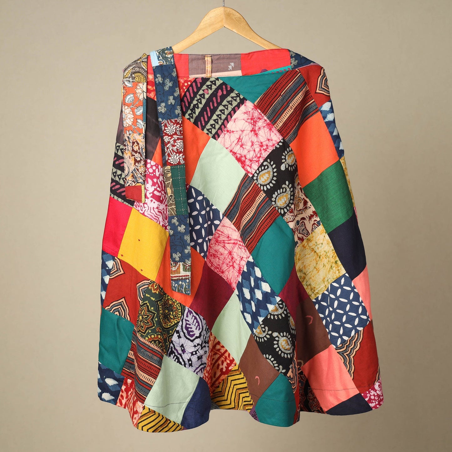Multicolor Wrap Around Patchwork Cotton Skirt